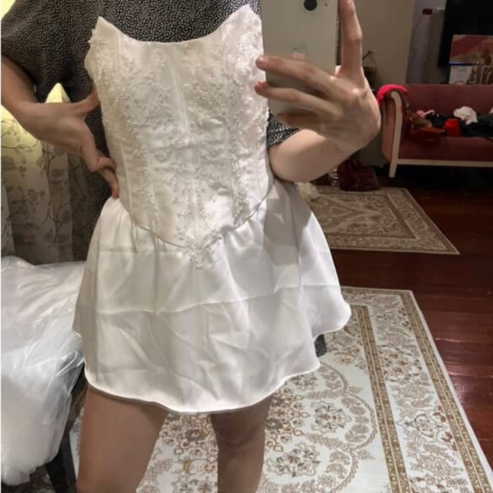 Elegant White Corset Mini Dress - wedding/wedding reception